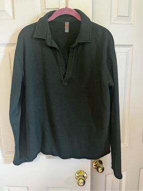 Mono B Dark Green Quarter-Placket Pullover Sweatshirt